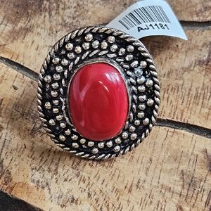 Unique Vintage Red and Silver Statement Ring